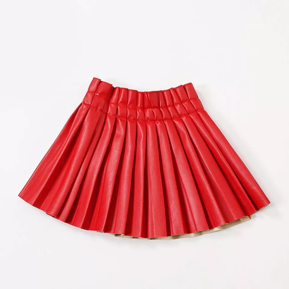 Amora Leather Pleated Skirt (Red)