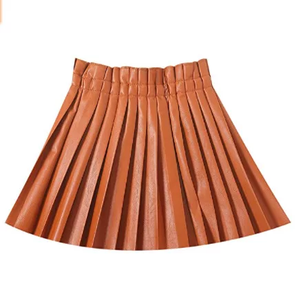 Amora Leather Pleated Skirt (Tan)